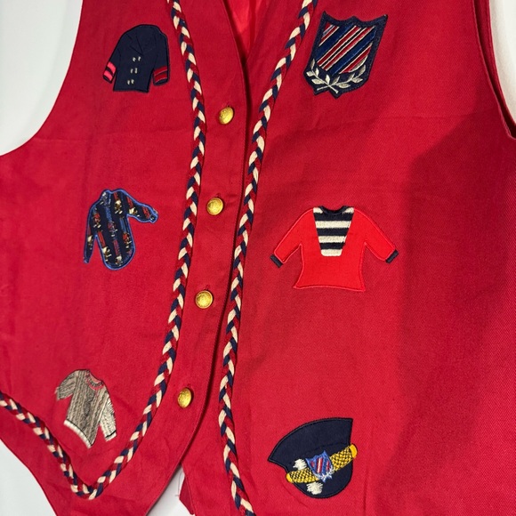 ✨ Vintage The Eagle’s Eye Embroidered Vest Red Cotton Size L ✨ - Picture 4 of 8